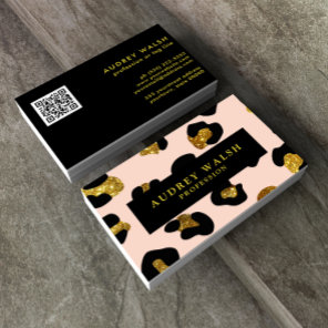 QR CODE Glam Glitter Blush Leopard print Luxury Business Card
