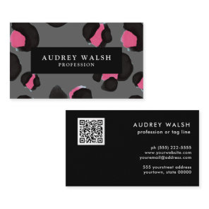 QR CODE Glam Pink Black  GRAY Leopard print   Business Card