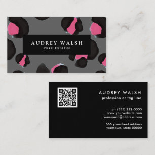 QR CODE Glam Pink Black GRAY Leopard print Business Card