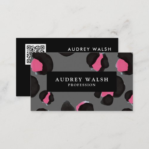 QR CODE Glam Pink Black  GRAY Leopard print   Business Card