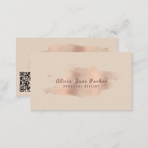 QR CODE glam rose gold faux foil blush stylish Business Card