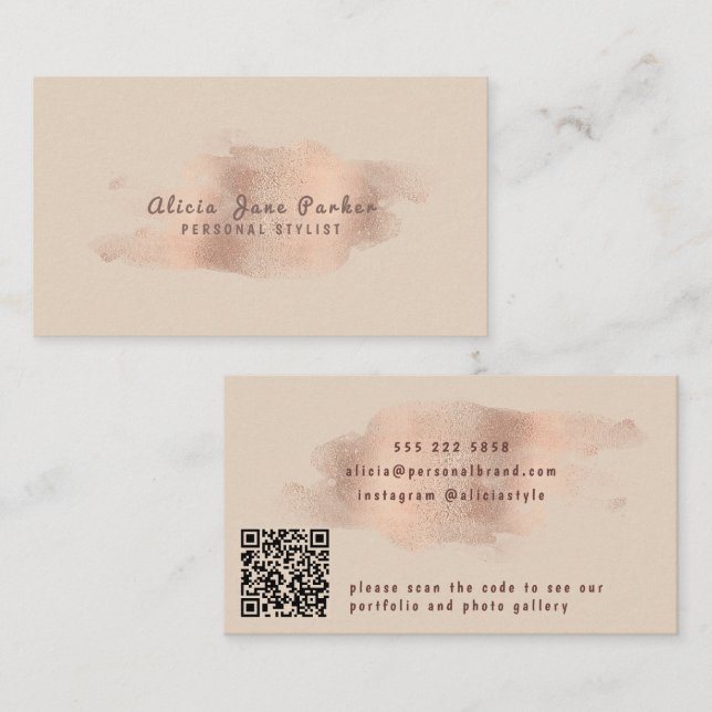 QR CODE glam rose gold faux foil blush stylish Business Card (Front/Back)