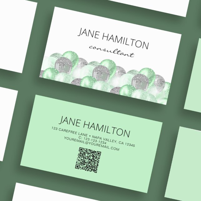 QR Code Glitter Balloons Business Card (Creator Uploaded)
