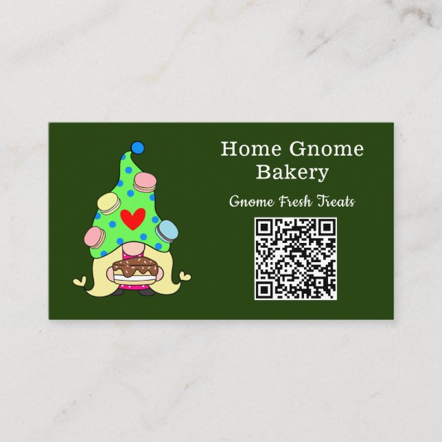 QR Code Gnome Hometown Bakery Dark Green Business Card (Front)