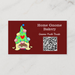 QR Code Gnome Hometown Bakery Dark Red Business Card