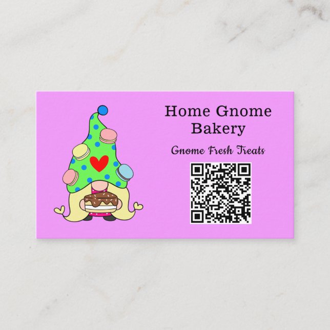 QR Code Gnome Hometown Bakery Light Purple Business Card (Front)