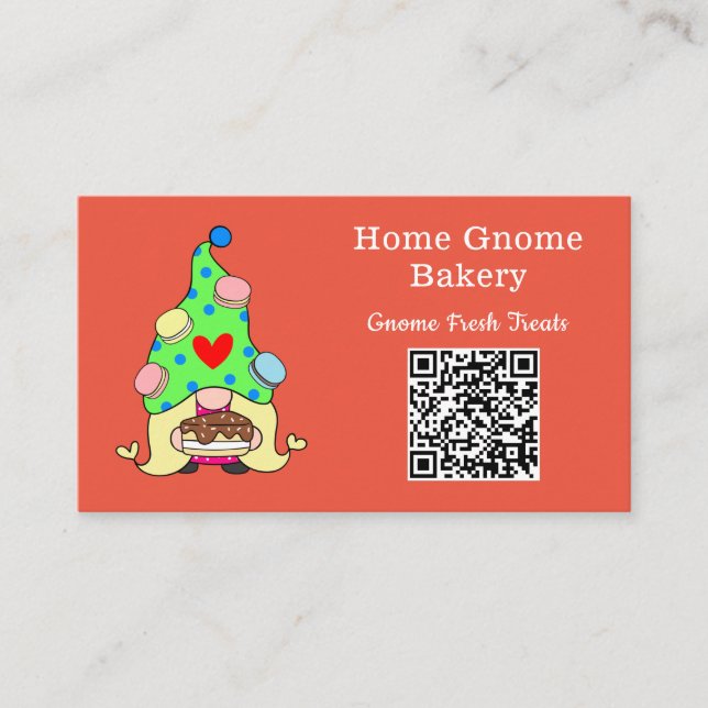 QR Code Gnome Hometown Bakery Orange Business Card (Front)