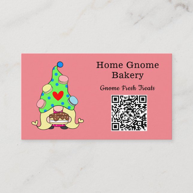 QR Code Gnome Hometown Bakery Pink Business Card (Front)