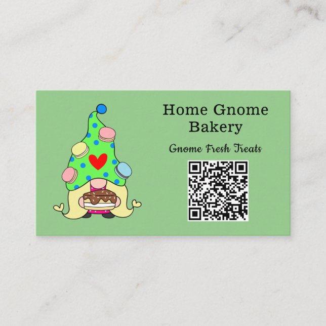 QR Code Gnome Hometown Bakery Saga Green Business Card (Front)