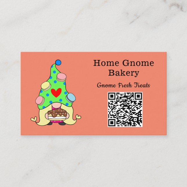 QR Code Gnome Hometown Bakery Salmon Color Business Card (Front)