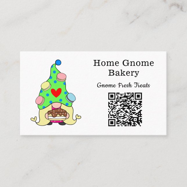 QR Code Gnome Hometown Bakery White Business Card (Front)