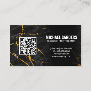 QR Code Gold Black Marble Business Card
