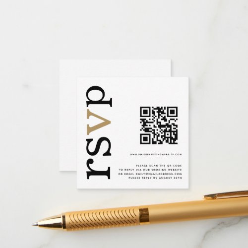 QR Code Gold Black Text White Wedding Online RSVP Enclosure Card