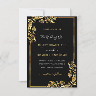 QR Code Gold Black Wedding Invitations Template