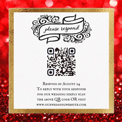 QR Code Gold Black White Wedding RSVP Enclosure Card