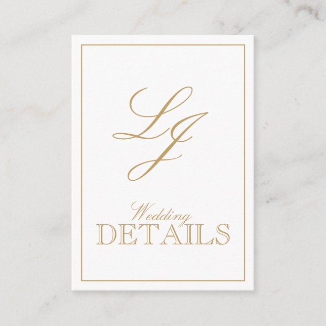 QR Code Gold Calligraphy Monogram Wedding Details Enclosure Card (Front)