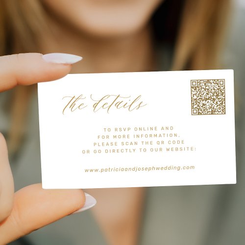 QR CODE gold elegant wedding website details Enclosure Card