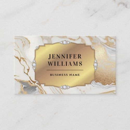 QR Code Gold Frame Elegant White Marble Modern Business Card