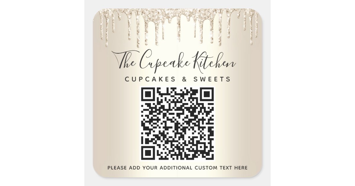 QR Code Gold Glitter Drips Business Name Modern Square Sticker | Zazzle