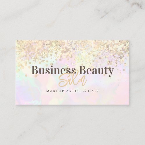 QR Code Gold Glitter Holographic Blush Pink Beauty Business Card