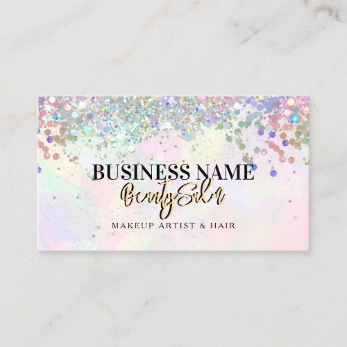 QR Code Gold Glitter Holographic Gold Pink Beauty Business Card