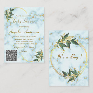 QR Code Gold Marble Baby Boy Shower Invitations