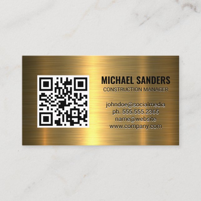 QR Code | Gold Metallic Background Business Card (Front)