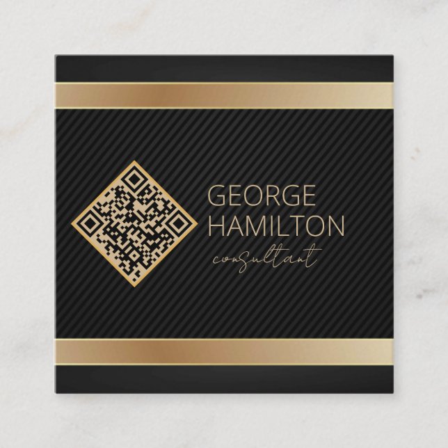 QR Code Gold Modern Profile Square Business Card (Front)