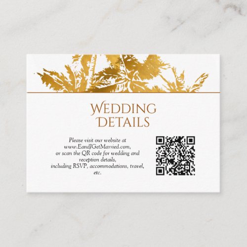 QR Code Gold Palm Trees Beach Wedding Details Enclosure Card