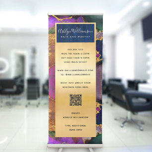 QR Code Gold Purple Blue Green Agate Watercolor Retractable Banner