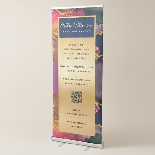 QR Code Gold Purple Pink Green Marble Watercolor Retractable Banner