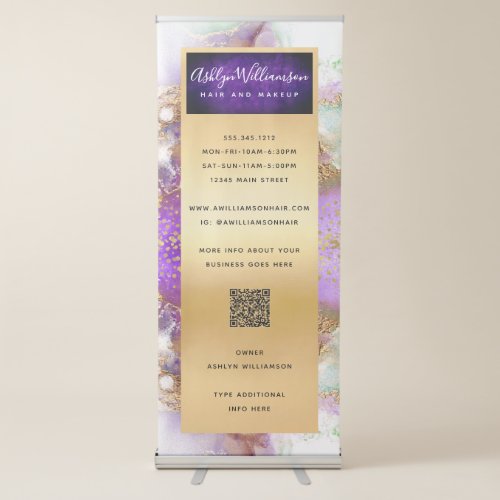 QR Code Gold Purple White Green Marble Watercolor Retractable Banner