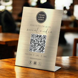 QR Code Gold Scan To Follow Us on Social Network Pedestal Sign