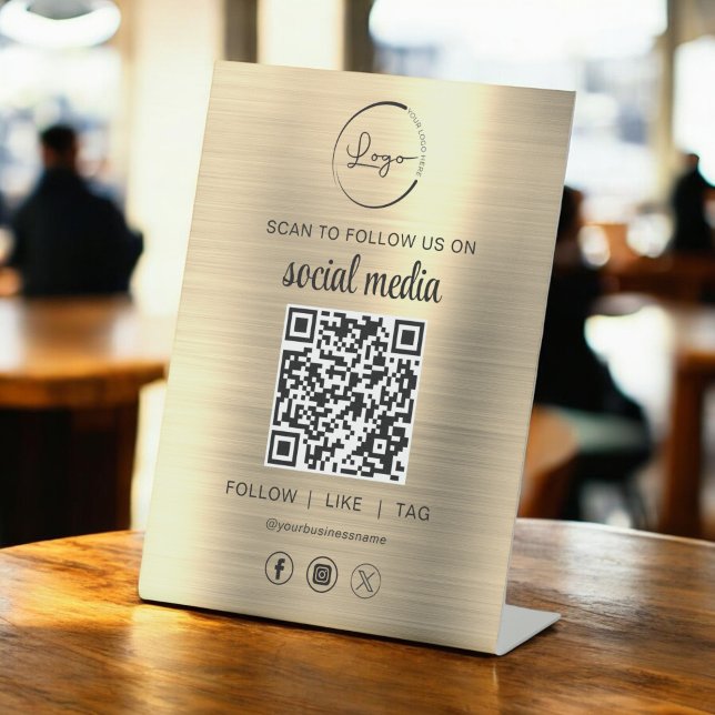 QR Code Gold Scan To Follow Us on Social Network Pedestal Sign (Creator Uploaded)