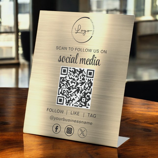 QR Code Gold Scan To Follow Us on Social Network Pedestal Sign (Creator Uploaded)