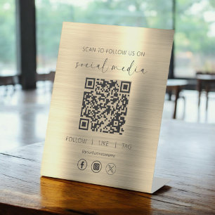 QR Code Gold Scan To Follow Us on Social Network Pedestal Sign