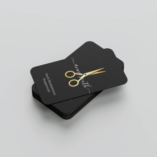 QR Code Gold Scissor Hairstylist Business Card