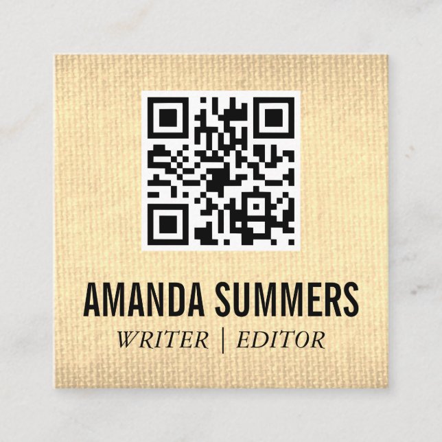 QR Code | Gold Texture Fabric Square Business Card (Front)