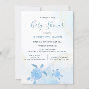 QR Code Gold Turtles Boy Baby Shower Invitation