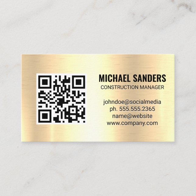 QR Code | Golden Metallic Background Business Card (Front)