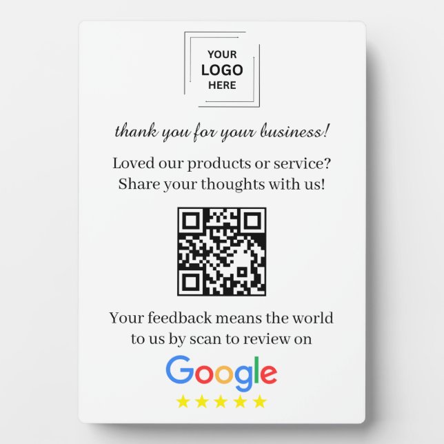QR Code Google Review Easel Tabletop Style Plaque (Front)