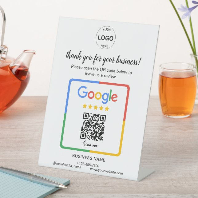 Qr Code Google Reviews Business Logo Pedestal Sign (In SItu)