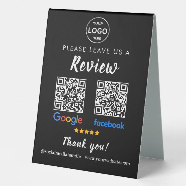 Qr Code Google Reviews Facebook Business Review Pe Table Tent (Front)