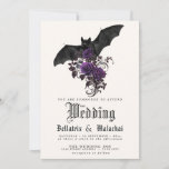 QR Code Goth Bat Deep Amethyst Purple Roses Invitation