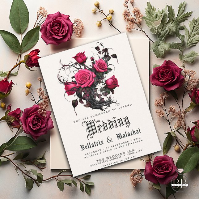 QR Code Gothic Crimson Cherry Floral  Invitation (Creator Uploaded)