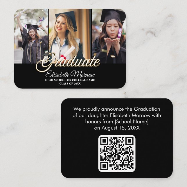 QR Code Graduation Announcement Card w/ 3 Photos | Zazzle