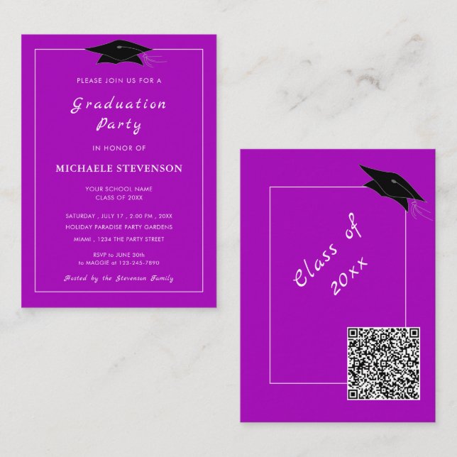 QR Code Graduation Invitations Example Your Colors (Front/Back)