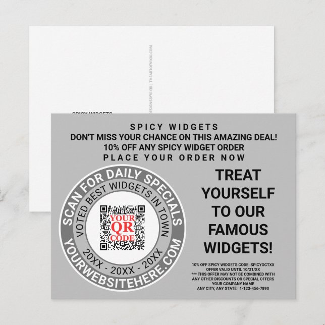 QR Code Gray Business Marketing Cool Advertising Postcard (Front/Back)