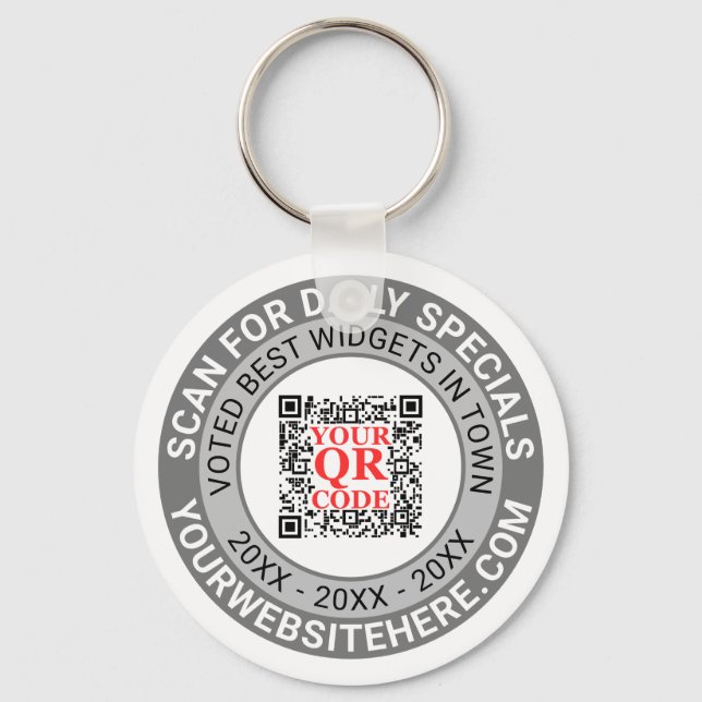 QR Code Gray Business Marketing Giveaway Promo Keychain (Front)