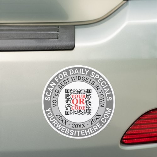 QR Code Gray Business Marketing Small Round Car Magnet